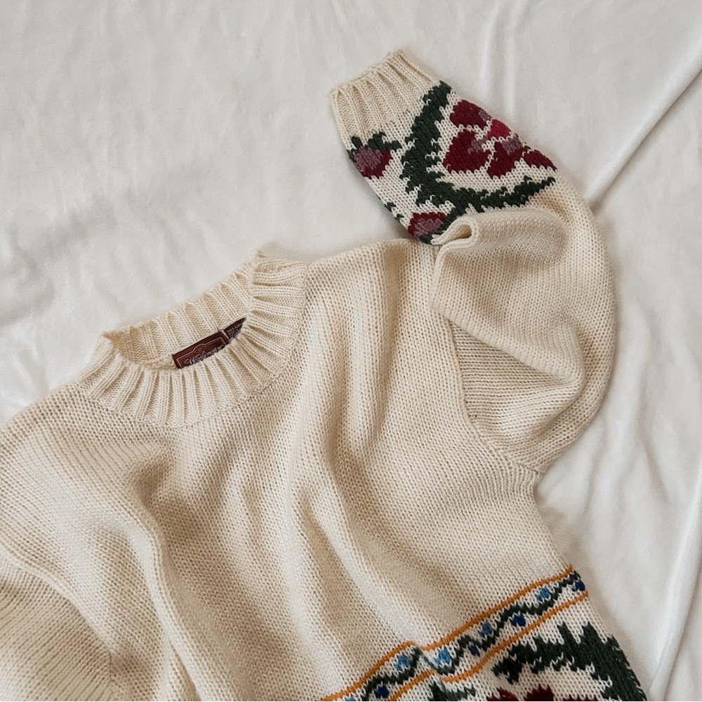 Vintage Worthington Crewneck Cream Floral Sweater SZ L